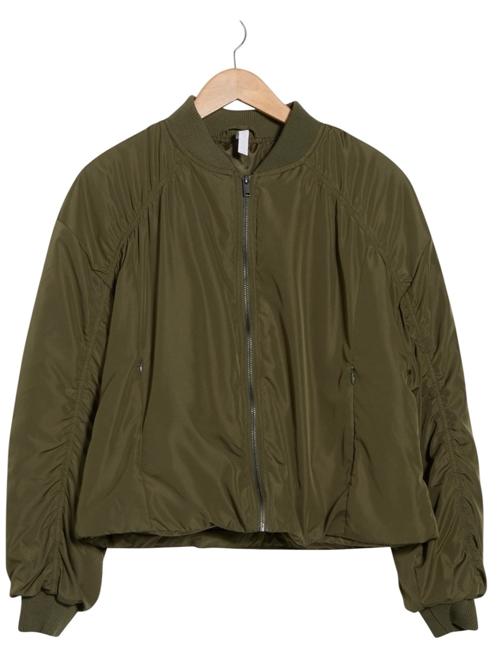 Z by Zella Ruched Sleeve Bomber Jacket Olive Green Size Medium NWT - Picture 5 of 11